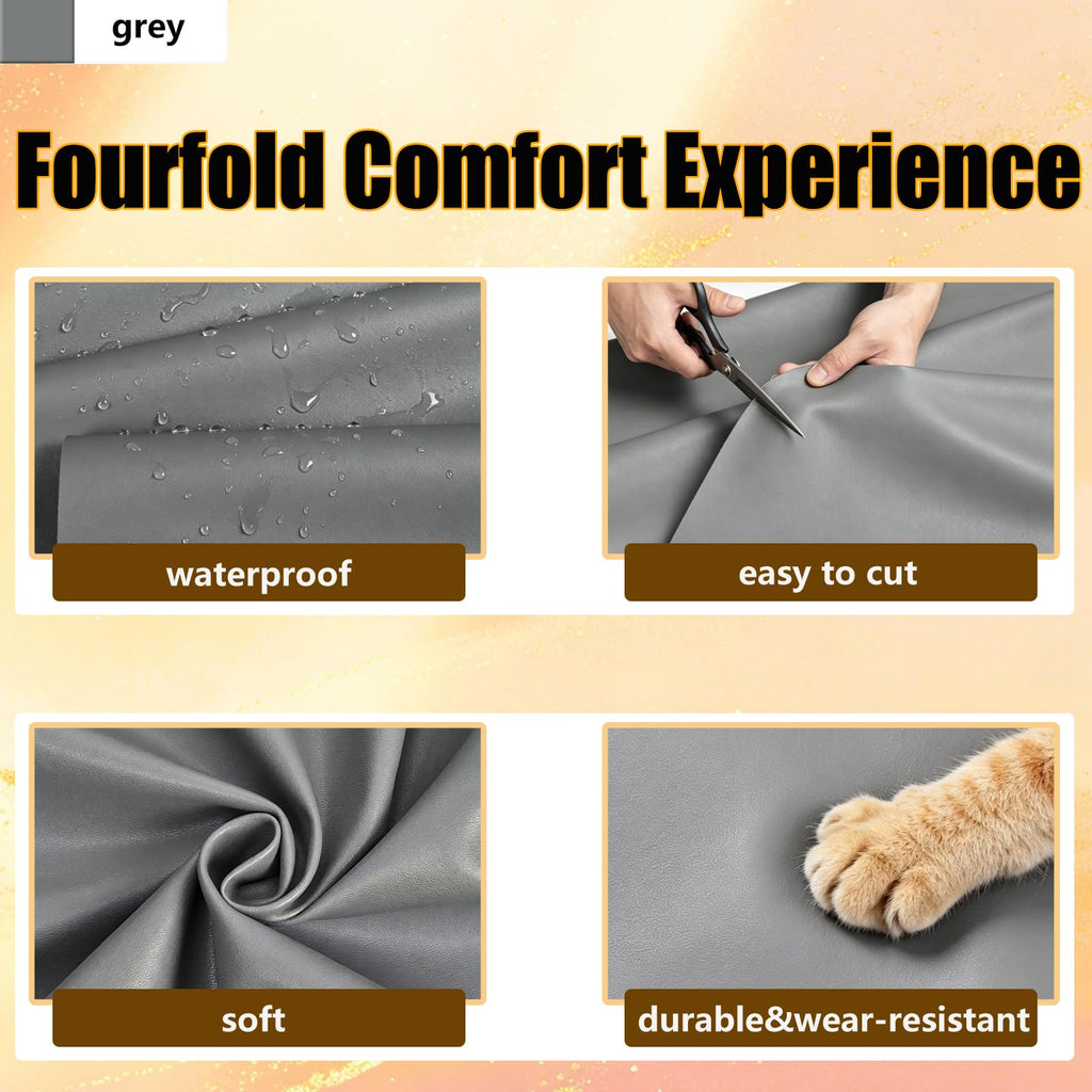 Faux Leather Fabric for Upholstery: Smooth 54"x72" Grey Leather