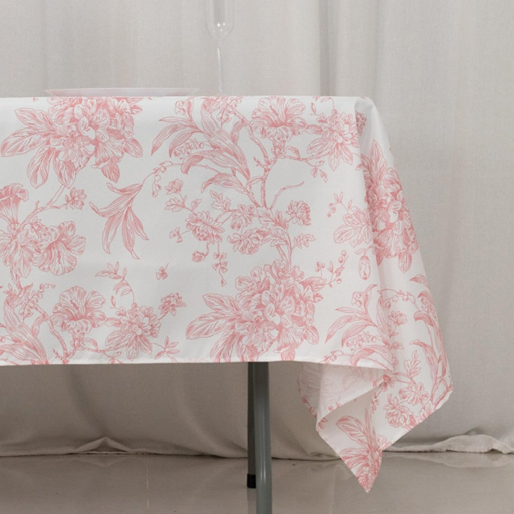 60x102 inch Tablecloth White Pink French Toile Polyester Rectangular Vintage Pastoral Floral Rustic Table Cloth