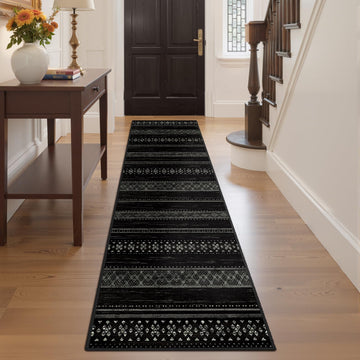 Washable Area Rugs Boho Runner Rug Black/White