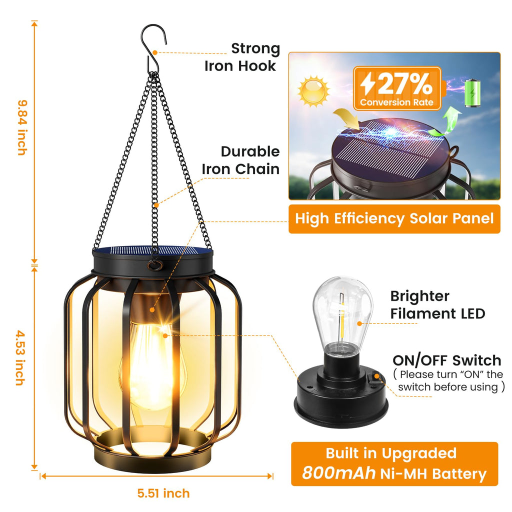 Solar Lanterns Outdoor Waterproof Metal Hanging Solar Lantern, 4 Pack