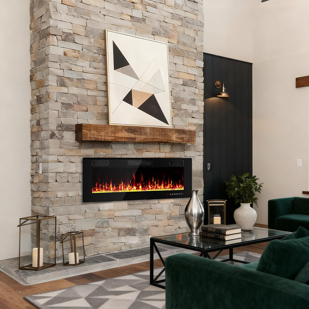 42 inch Electric Fireplace Insert Ultra-Thin, Recessed/Wall Mounted with Remote Control, Wall Fireplace Heater with