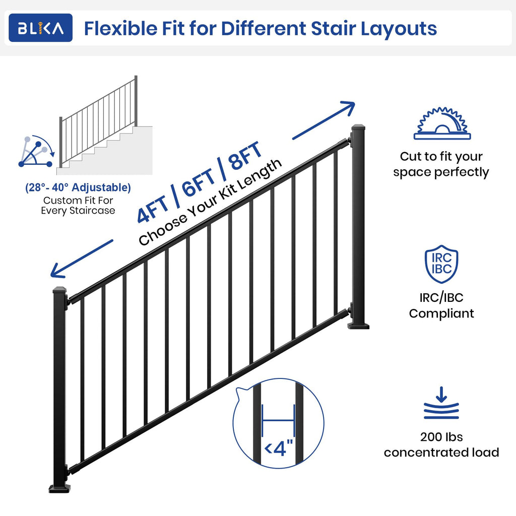 36 ". H x 4 ft. W Aluminum Stair Railing Kit with 2 39" Post