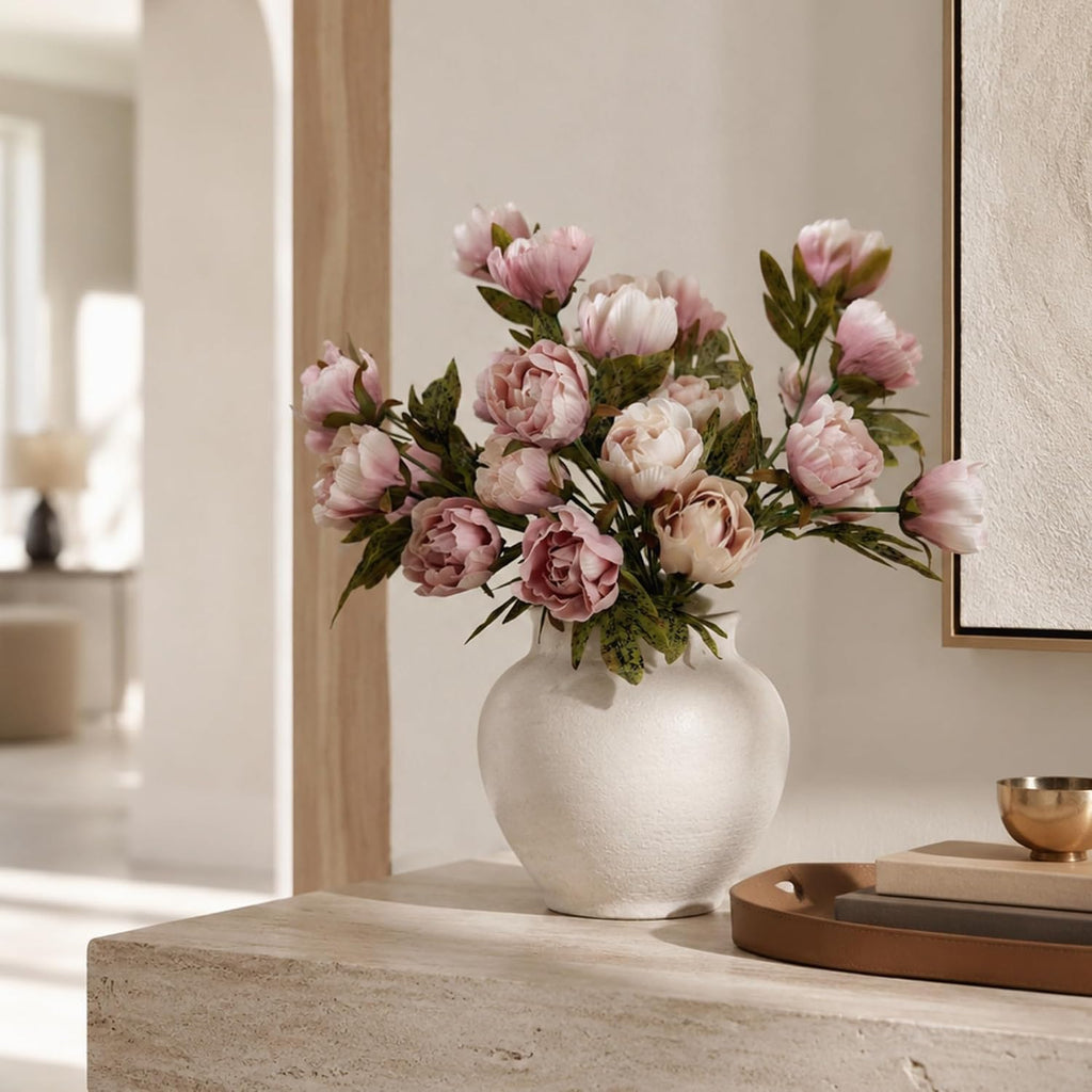 Silk Peonies Artificial Flowers Stems for Vase, Brownish Dusty Pink - Set of 6