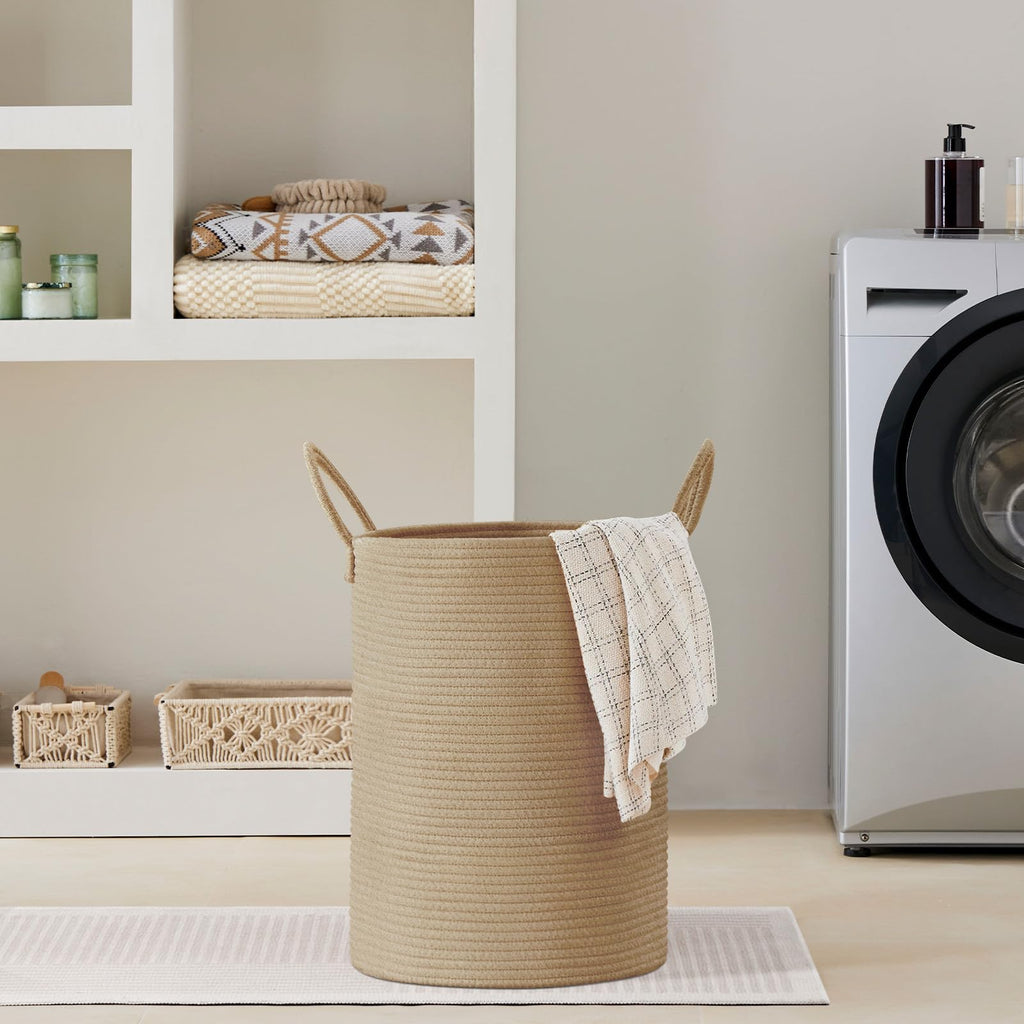 58L Tall Woven Laundry Basket Hamper, Jute