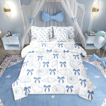 7 Pieces Blue Bowknot Comforter Set with Sheets