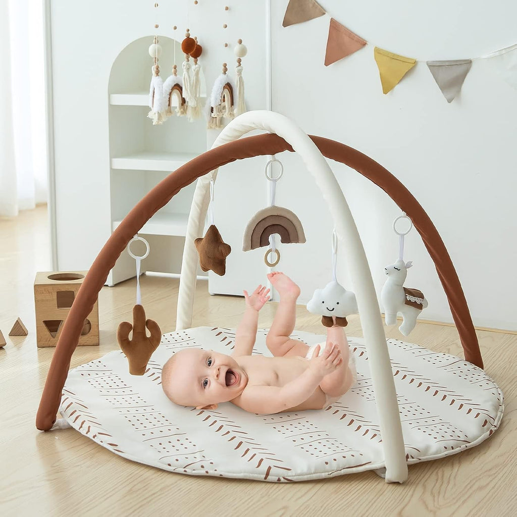 Activity Gym Mat Mudcloth Baby Activity Center with 5 Hanging Toys