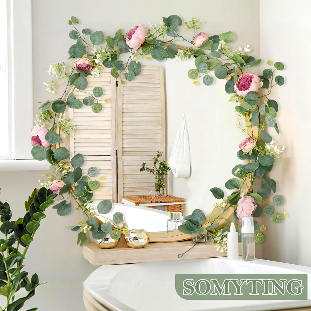 Artificial Eucalyptus Flower Garlands, Vintage Pink, 2PCS