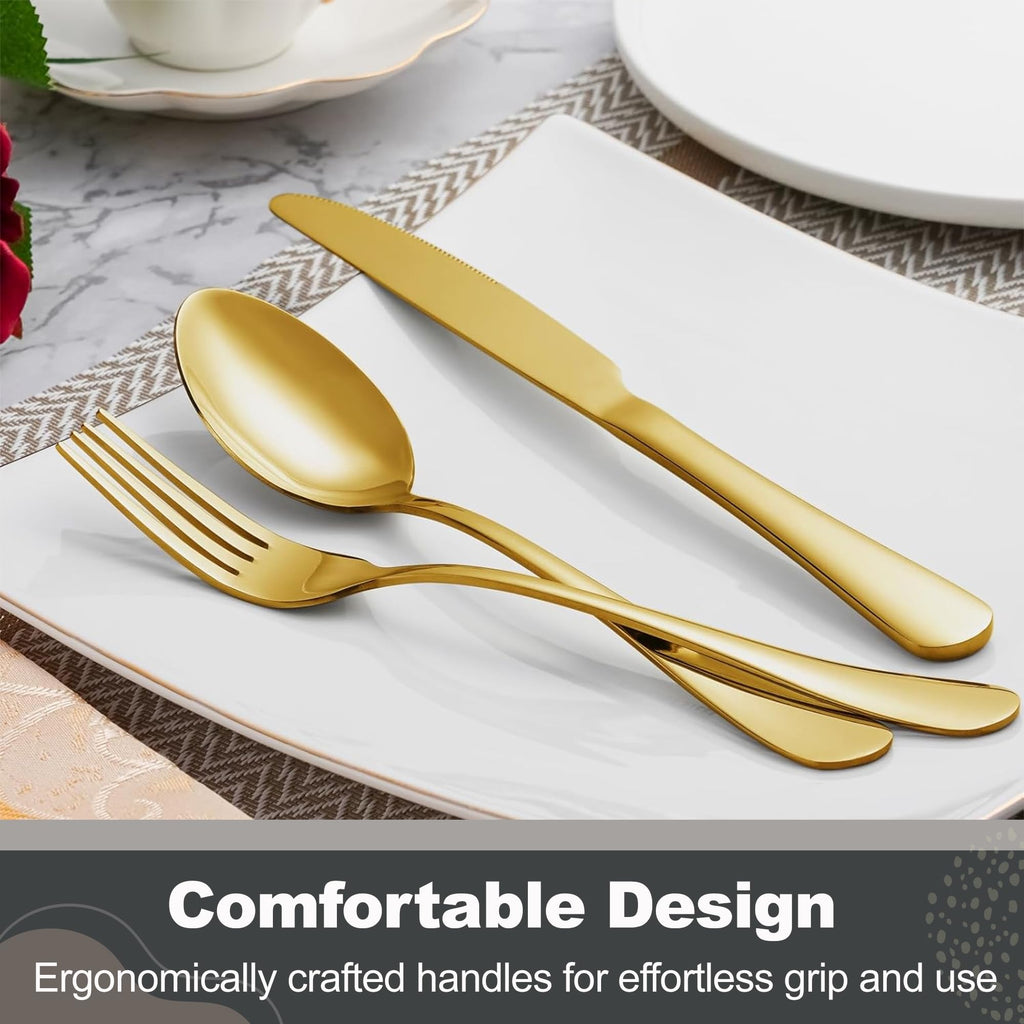 Gold Flatware Set, Stainless Steel Cutlery Set for 12