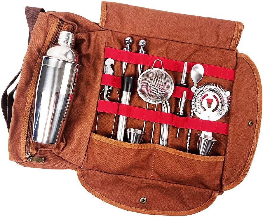 Bartender Kit | Professional 24-Piece Mixology Bar Tool Set | with Travel Bartender Bag and Stylish Bamboo Stand - Set of 24