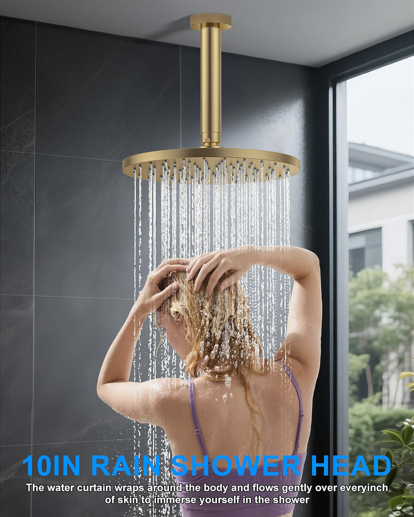 Shower System with Pressure Balance Valve, 10" Ceiling Mount Shower Faucet Set with 2 Rain Shower Head