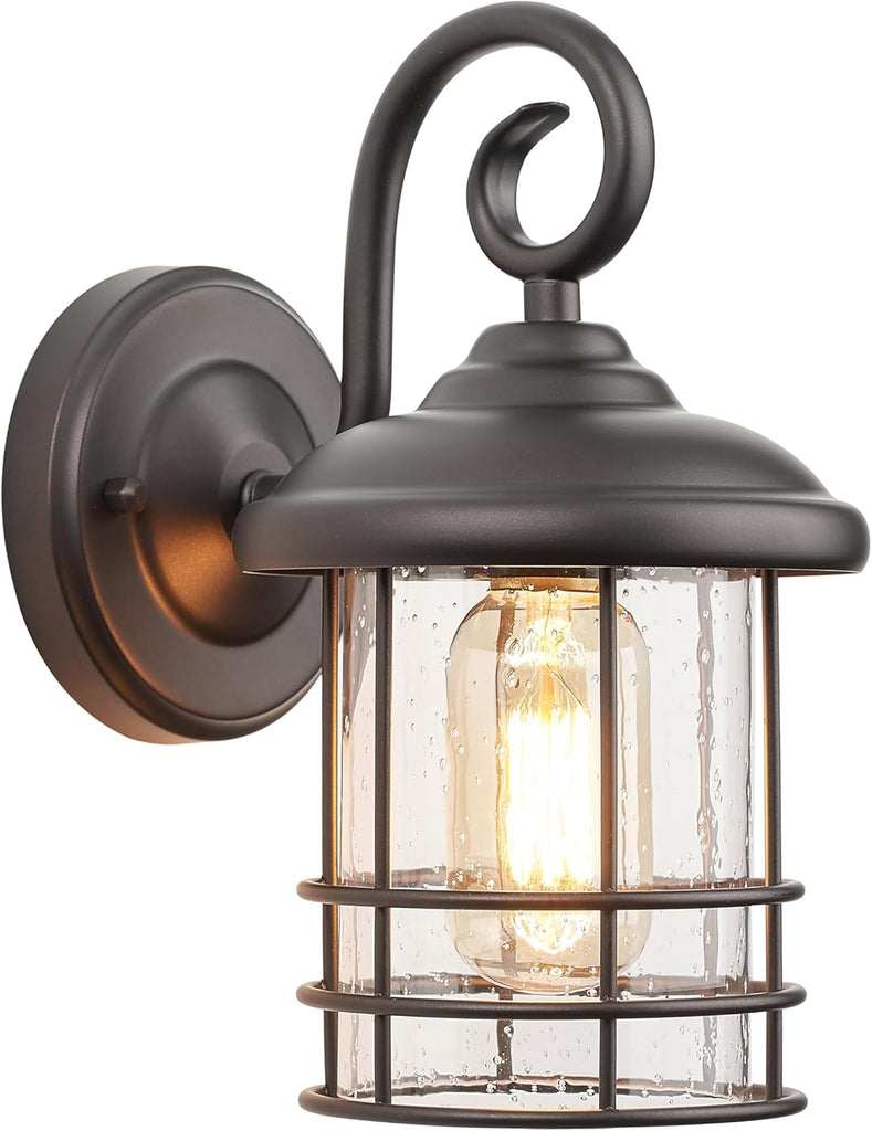 1-Pack 5.5" Narrow Oil Rubbed Bronze Outdoor Wall Sconce, 9.8" Rustic Farmhouse Porch Light with Seedy Glass