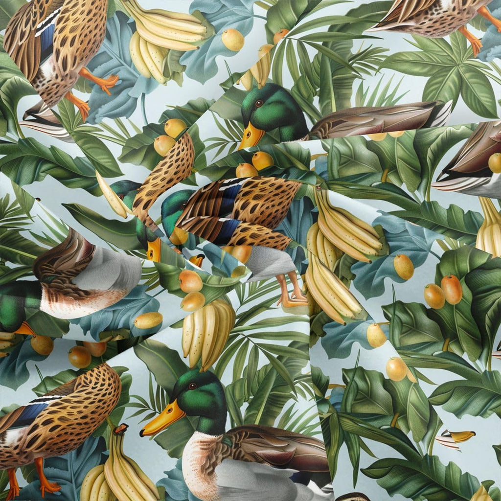 Wild Duck Fabric by The Yard, Tropical Banana Fruits WaterproofFabric, Rustic Leaves Plants Fabric for Arts and Crafts