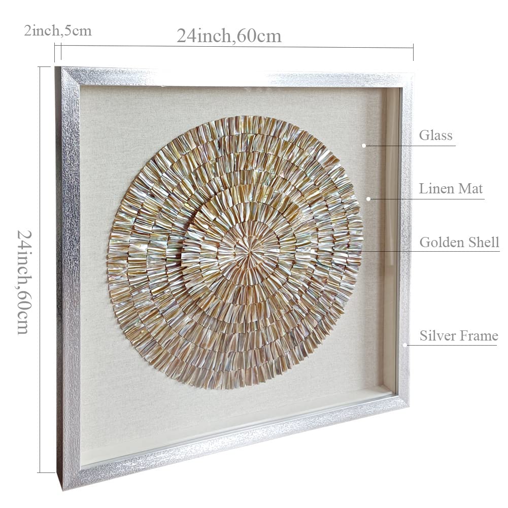 24"x24" Handmade Coastal Capiz Shell 3D Shadow Box Framed Wall Art