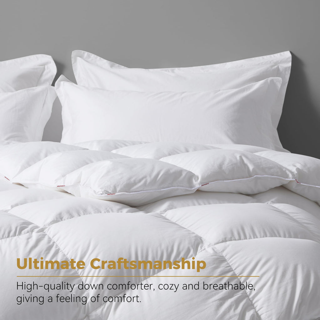 75% Premium Down Comforter King Size, 100% Organic Cotton Fabric Duvet Insert, 750+ Fill Power Hotel Style