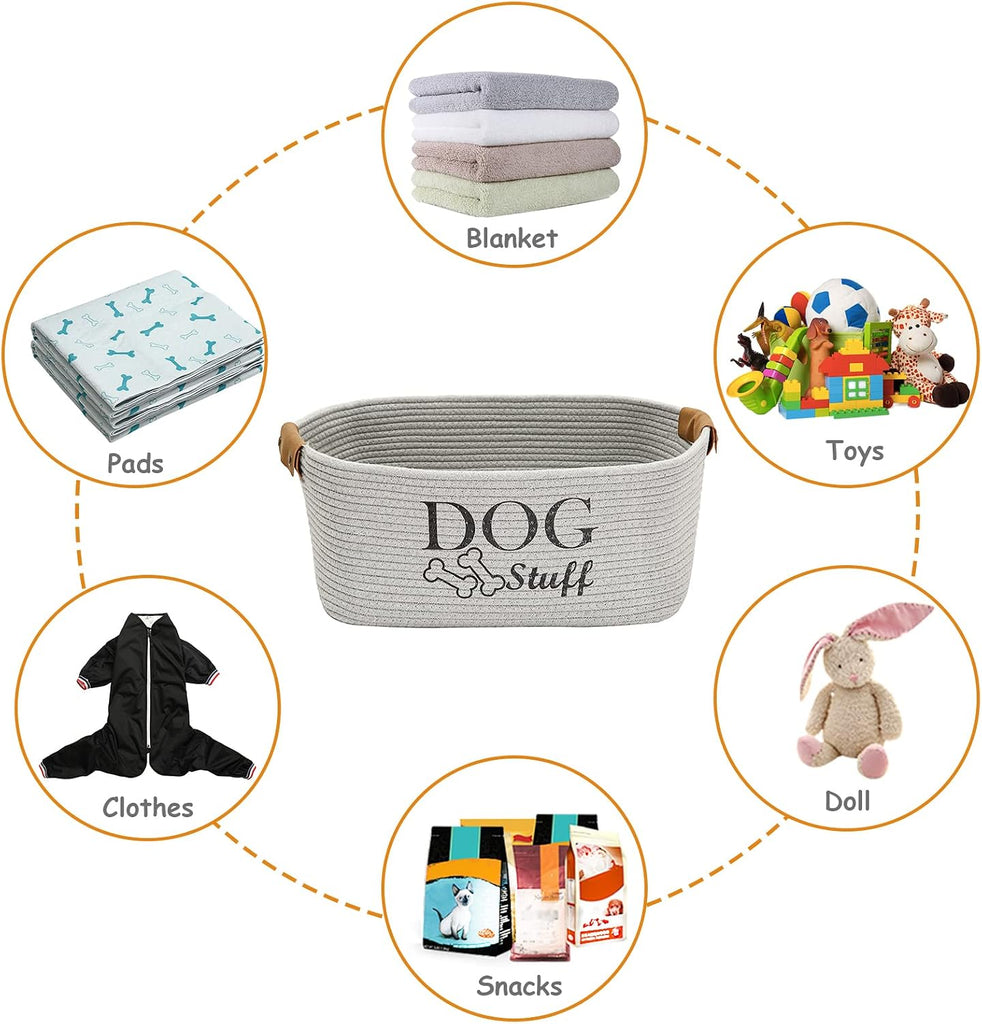 Square Dog toy basket storage Cotton Rope Storage Basket Pet/Pet Toy And Accessory Storage Bin Doy Toy Box-Gray