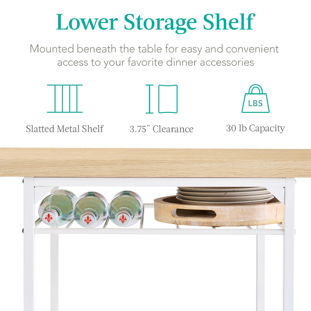3-Piece Modern Dining Set, Space Saving Dinette, Small Space w/Steel Frame, Built-in Storage Rack - Natural/White