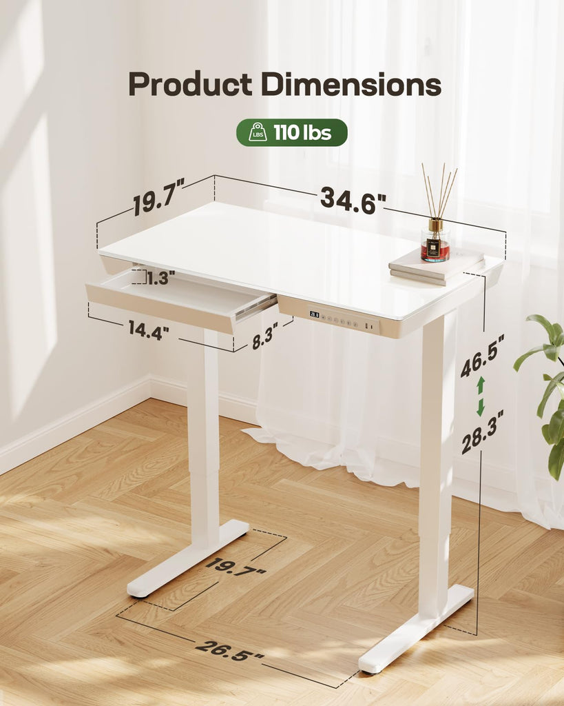 Glass Standing Desk, 35 x 20 Inch Small Sit Stand Desk