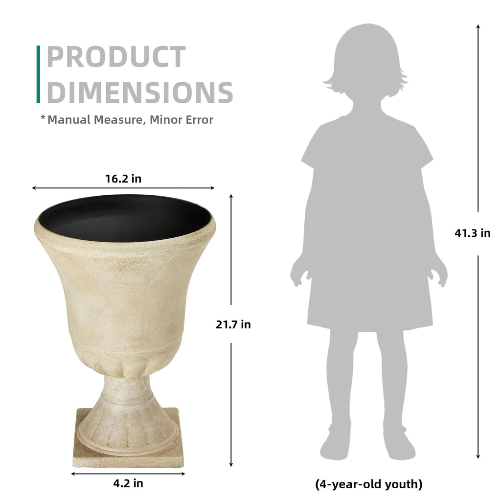 22" Tall Urn Planters Set of 2 Large Flower Pots, Antique Ivory