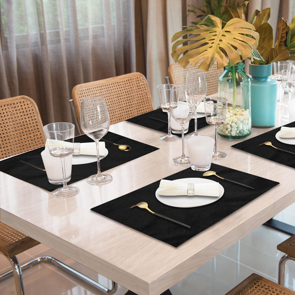 Cloth Placemats Set of 6, Cotton Linen Blend Place Mats, Black