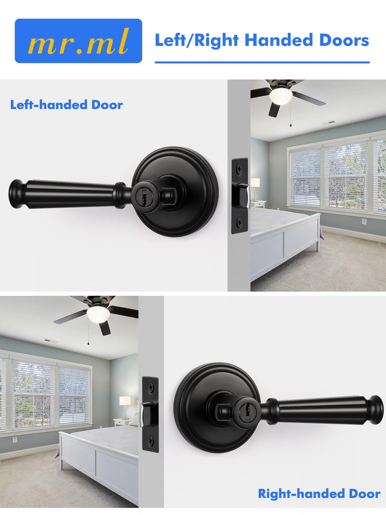 Door Handle Black Keyed Entry Door Lever with Lock and Key, 1 Pack