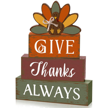 4 Pcs Thanksgiving Turkey Table Decor Wooden Sign Blocks