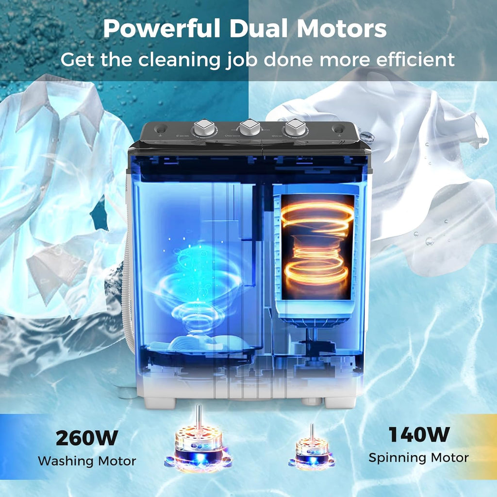 Portable Washing Machine, Twin Tub 20 Lbs Capacity with Drain Pump, Laundry Washer 12 Lbs and Spinner 8 Lbs with Timer