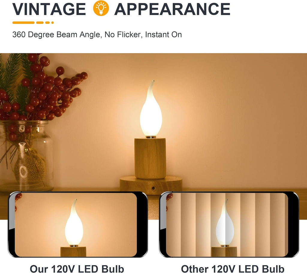 Frosted E12 Candelabra Bulb 25W Equivalent LED Chandelier Light Bulbs- 2W Dimmable E12 LED Bulb- 2700K Soft Warm