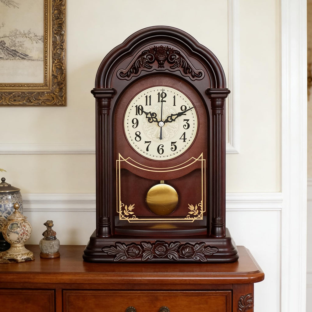 Retro Mantel clock Fireplace Decor, Battery-operated 13.38"H