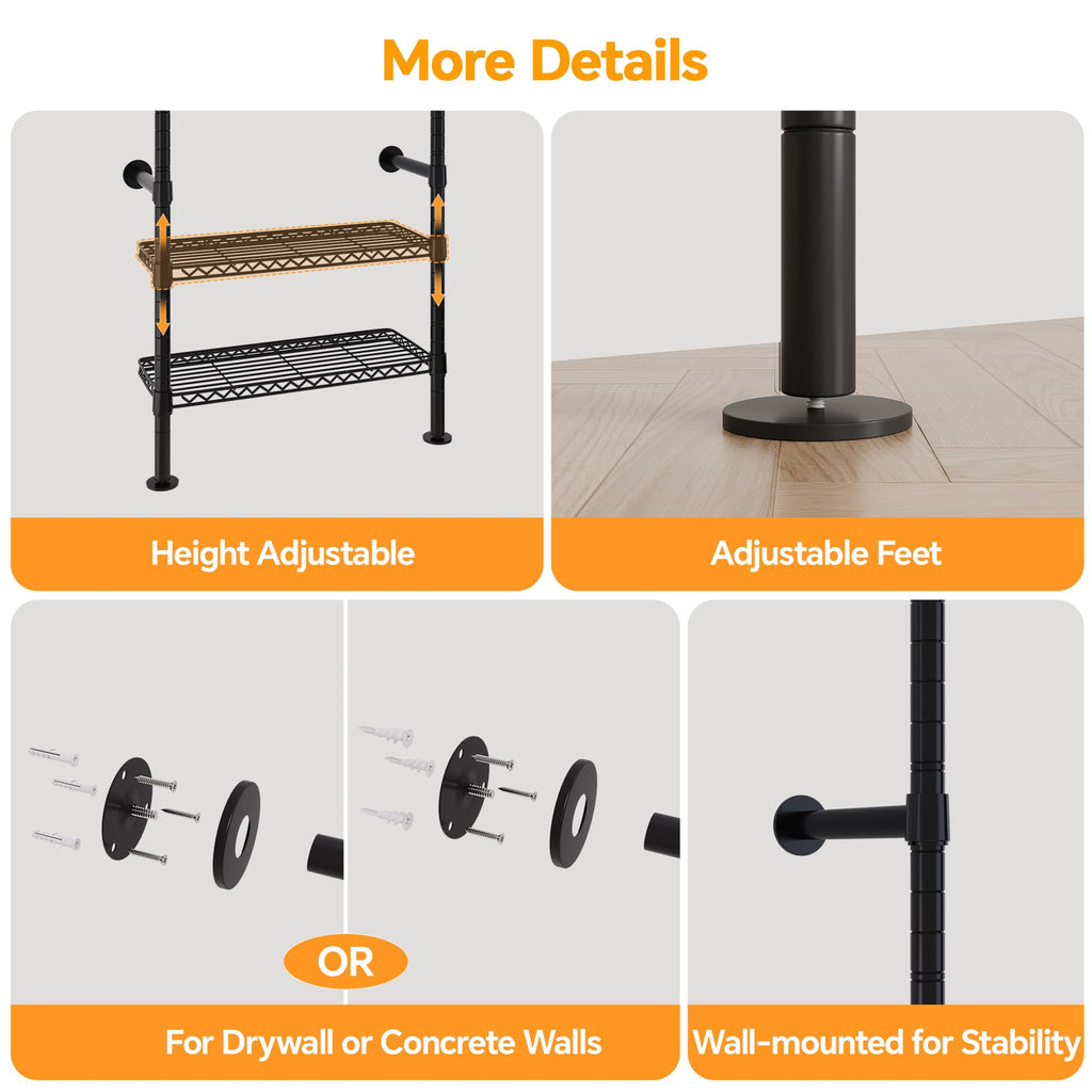 W5 Industrial Pipe Clothes Rack, Heavy Duty Clothing Rack, Black