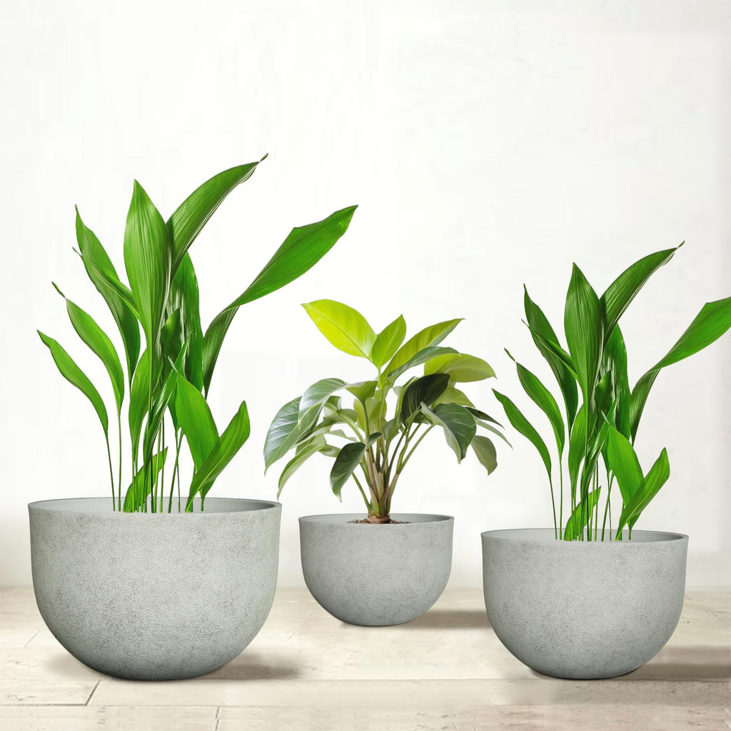 Large Resin Planter Pot for Trees Big Flower - Lightweight Round Plant Pot with Stone-Textured Finish