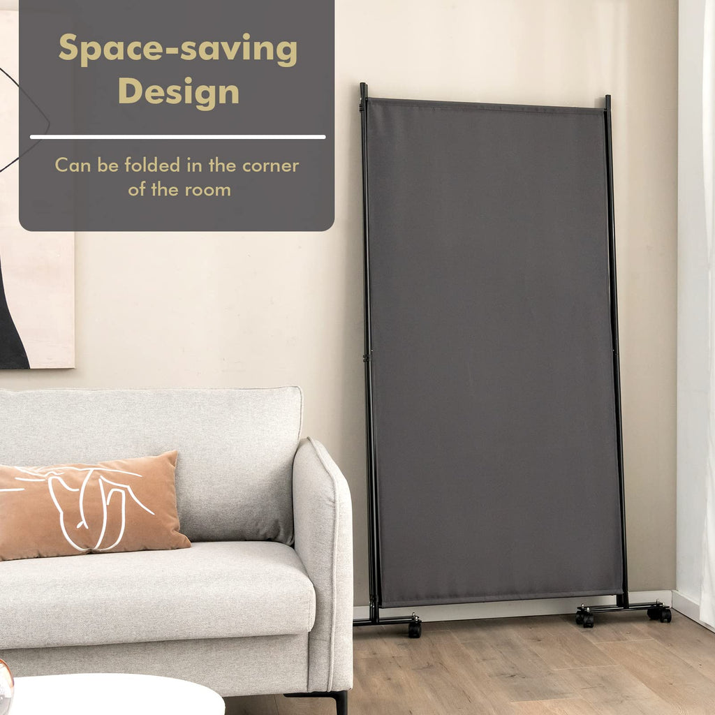 3 Panel Folding Room Divider with Wheels, 103" x 71", Gray