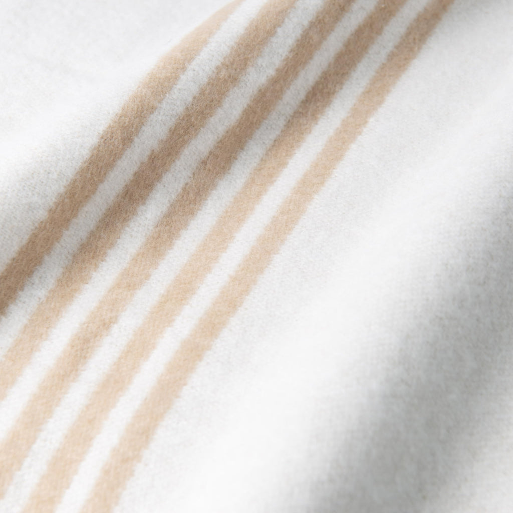 Coastal Decorative Throw Blanket Couch Sofa, Neutral Tan Vertical Stripes with Fringe, 52"x71"