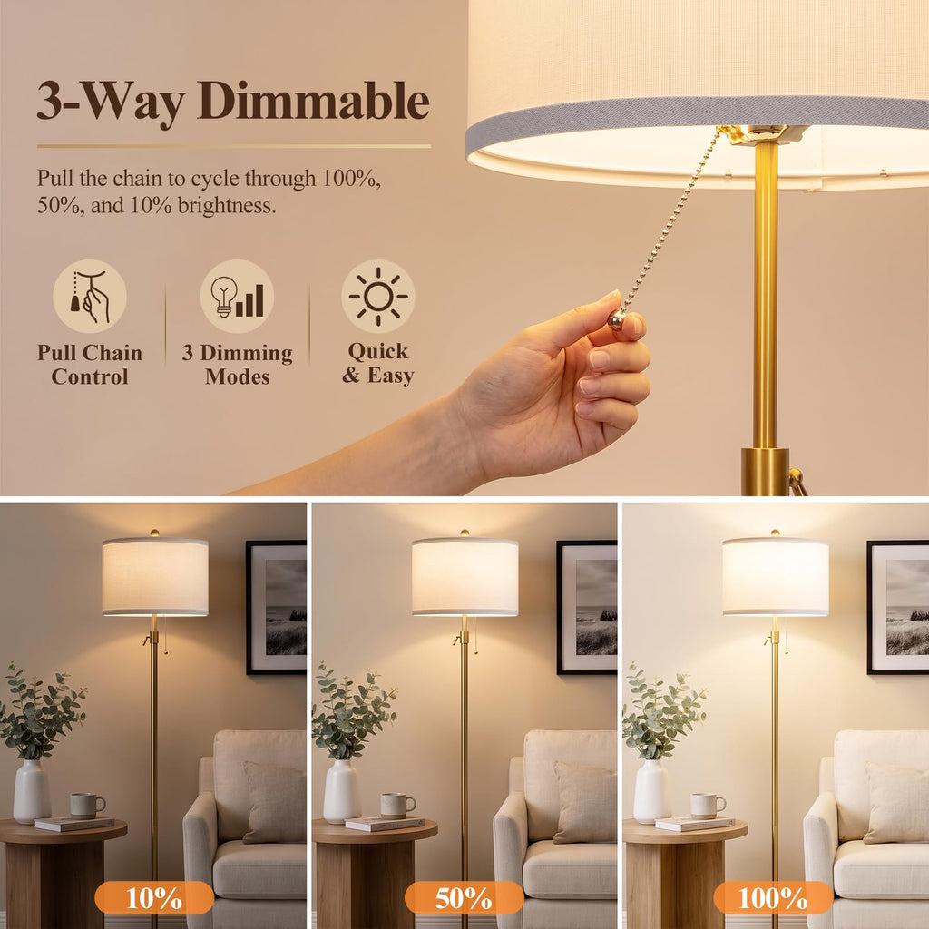 Gold Floor Lamp with Marble Base, 56-65" Height Adjustable Pole Lamp