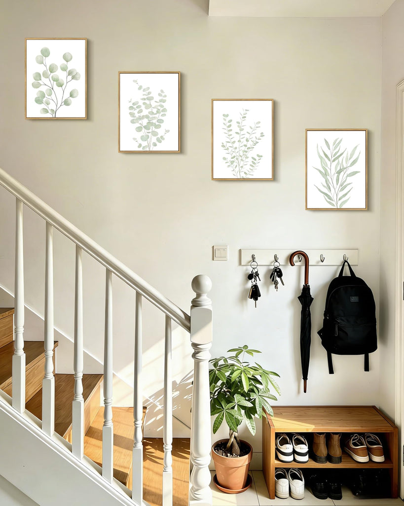 Botanical Framed Boho Wall Art Bathroom Plants Wall Decor Green Sage Eucalyptus Leaf Prints Minimalist Aesthetic
