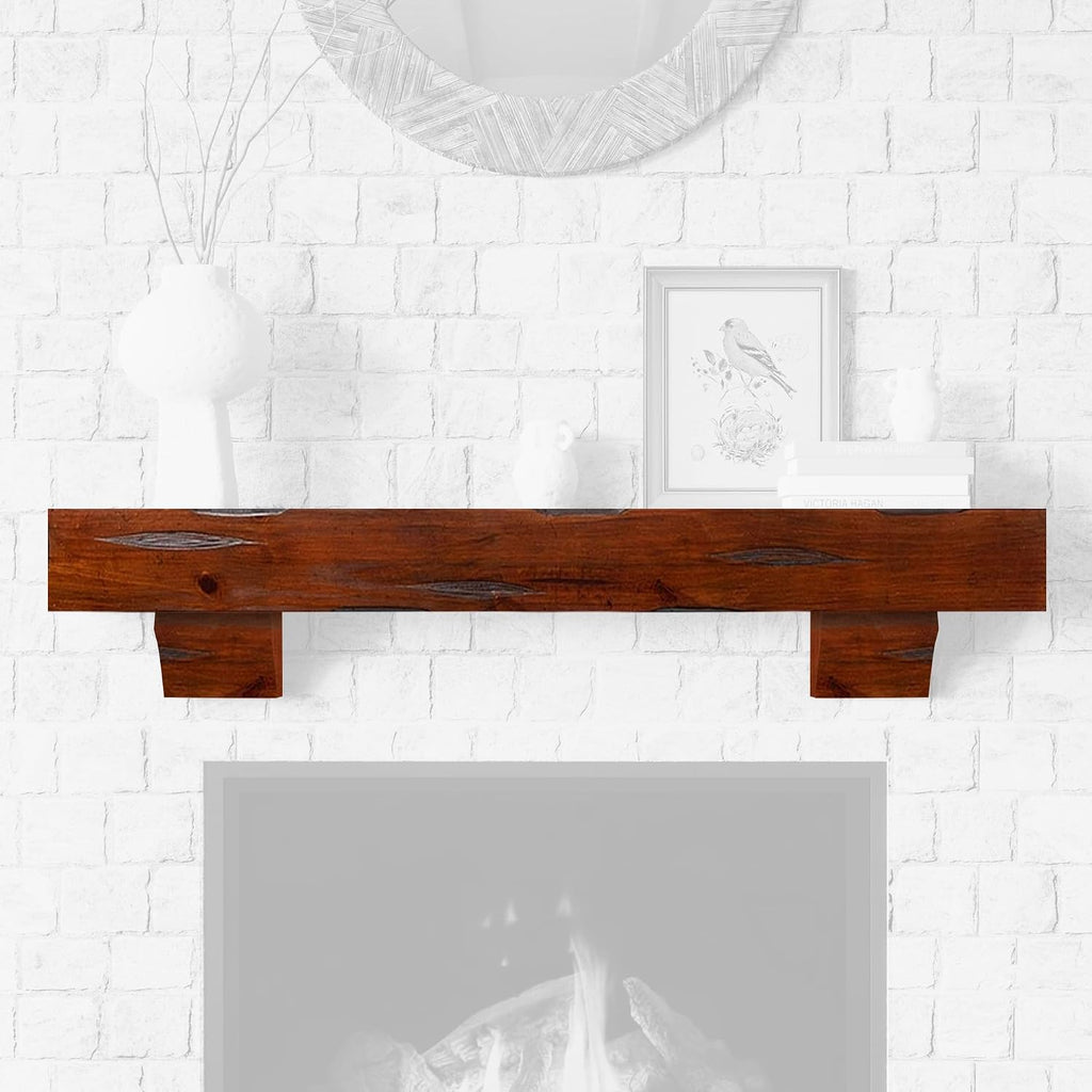 60" Shelf with Corbels - Rustic Floating Mantel Shelf for Over Fireplace - Cinnamon - Wood Shelf for
