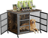 42" Furniture Style Large Dog Crate with Wheels, Metal Chew-Resistant Dog Kennel Indoor for Large & Medium Dogs