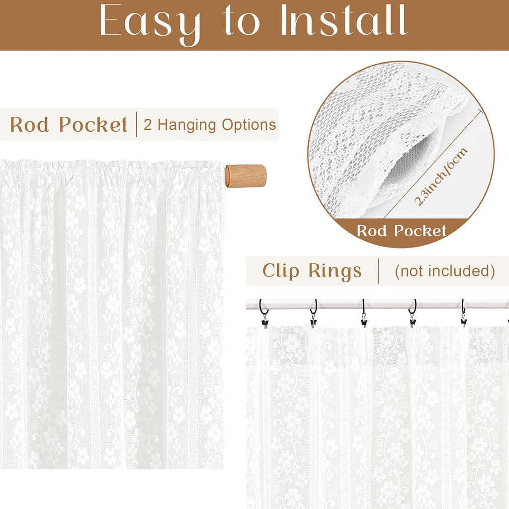 Linen Valances for Windows Farmhouse, Double Layers Kitchen Curtains with Linen and Lace, Rustic Valance Curtains for