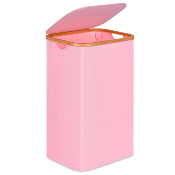 100L Laundry Hamper with Lid, Lagre Basket with Bamboo Handles,Foldable Clothes Hamper Tall Dirty Laundry Basket for