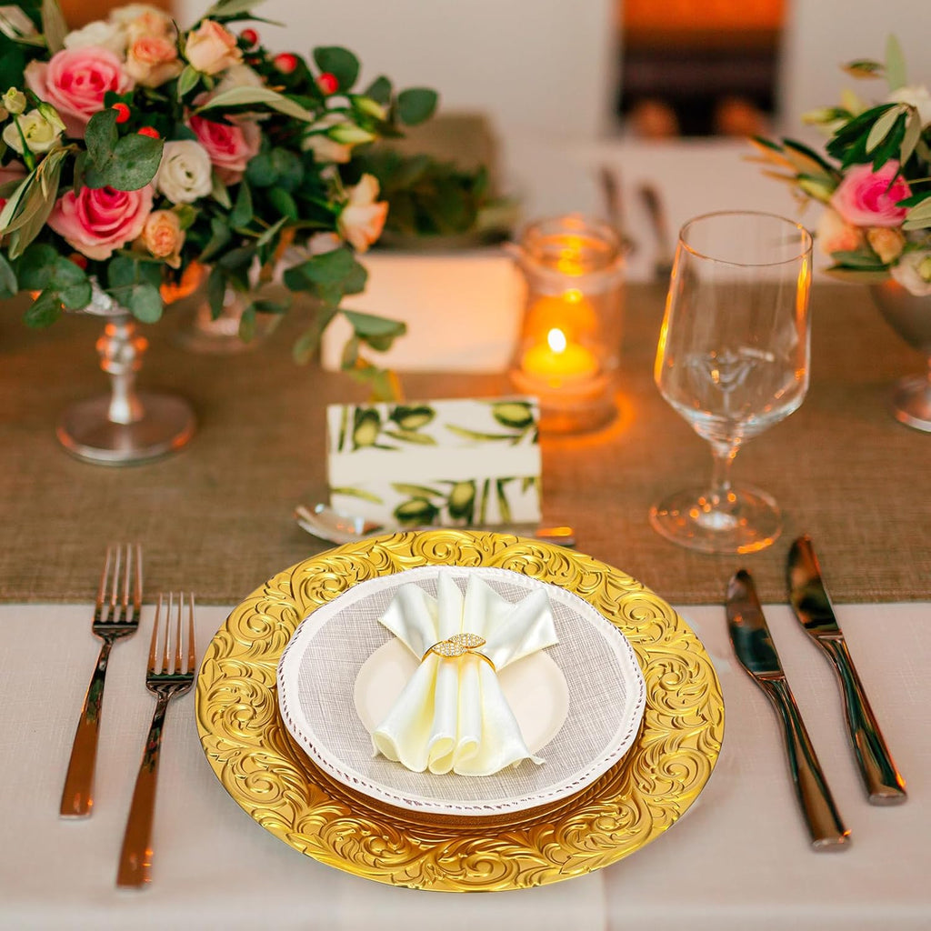 Gold Charger Plates Bulk, 13 Inch Wedding Charger Plate Set, Elegant - Set of 72