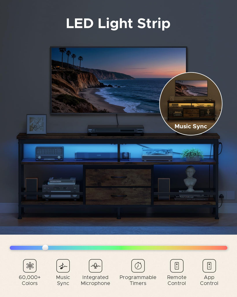 63 Inch TV Stand, LED Entertainment Center for 55 to 75 Inch TVs