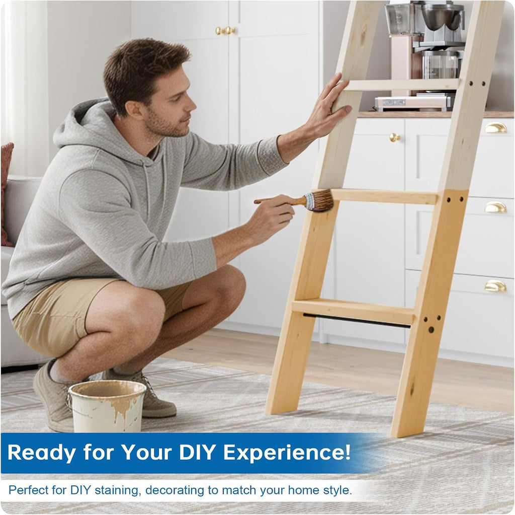 Rolling Library Ladder 8ft,450lbs Capacity,7 Steps with Build-in Handrail,Solid Wood,Easy Assembly for Loft Bookshelf
