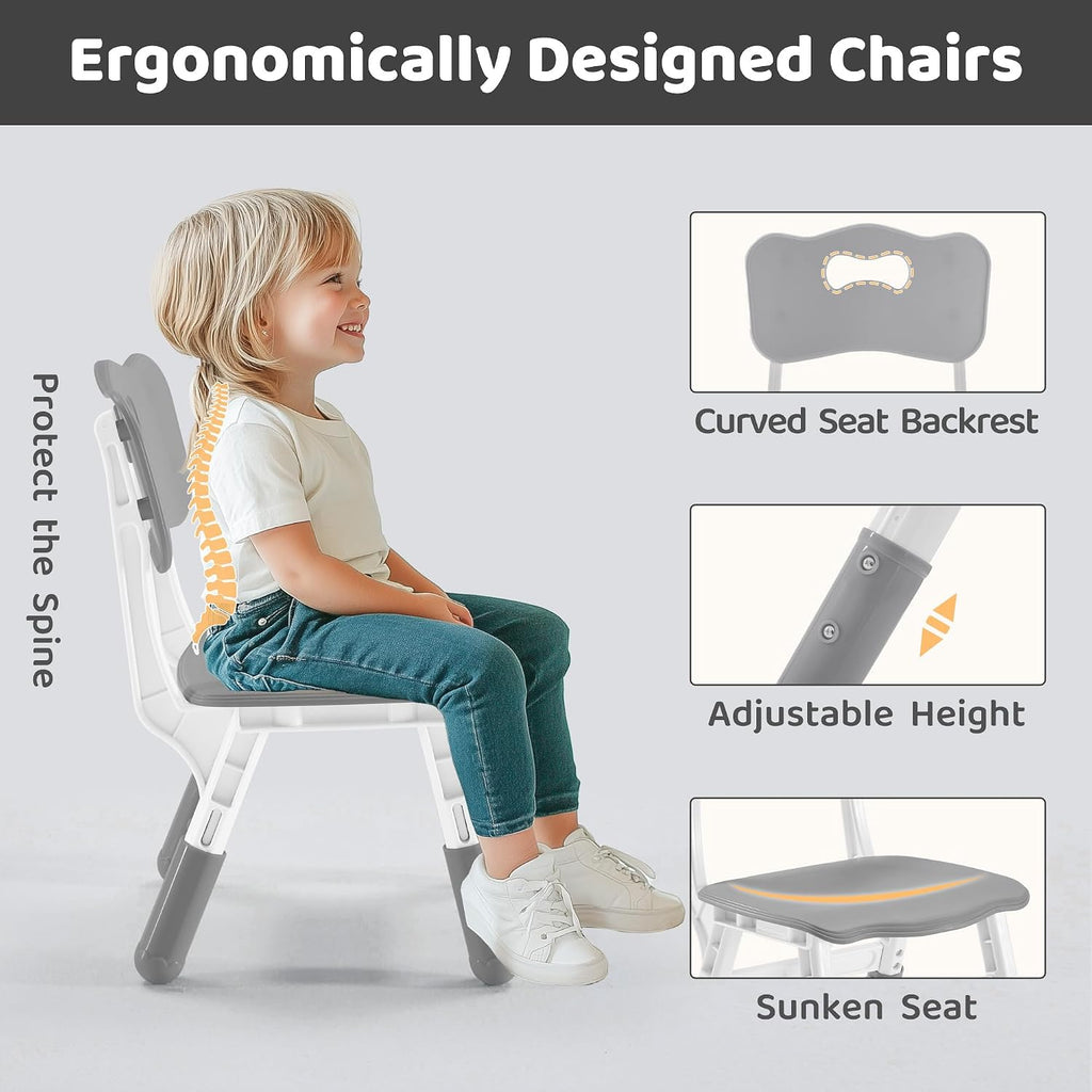 Kids Table & Chairs Set (2 Chairs) Height Adjustable for Ages 2-8 | Non-Slip Toddler Activity Table with Wipe-Clean