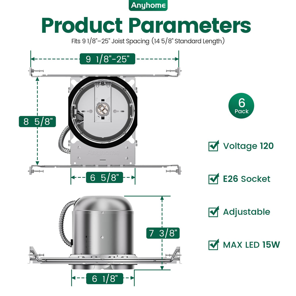6 Inch Recessed Lighting Housing 6 Pack, New Construction