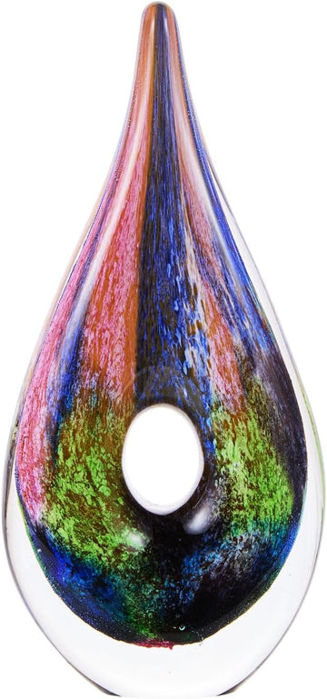 Hand Blown Abstract Hollow Tear Drop Sommerso Art Glass Sculpture Decor 11.5 inch Tall Centerpiece Table Decoration