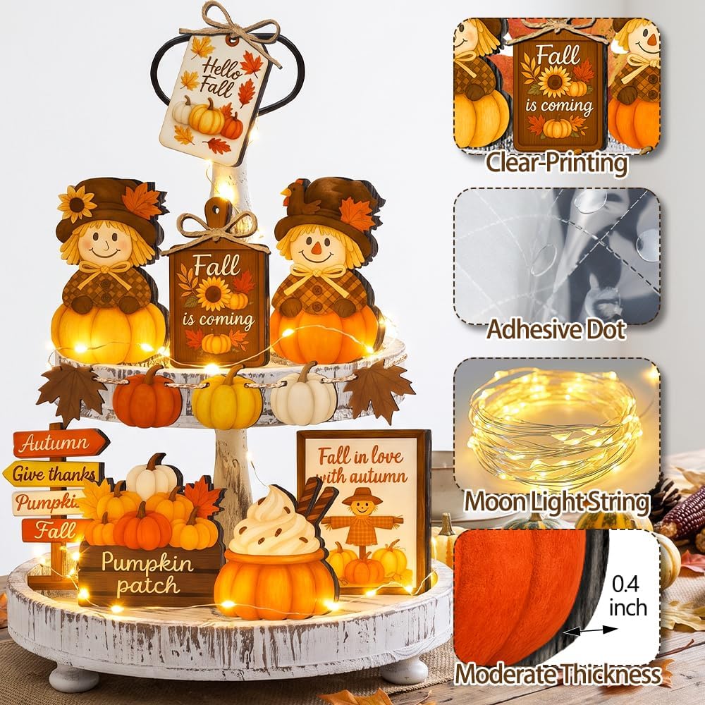 Self-Standing Fall Tiered Tray Decoration Set - Set of 18