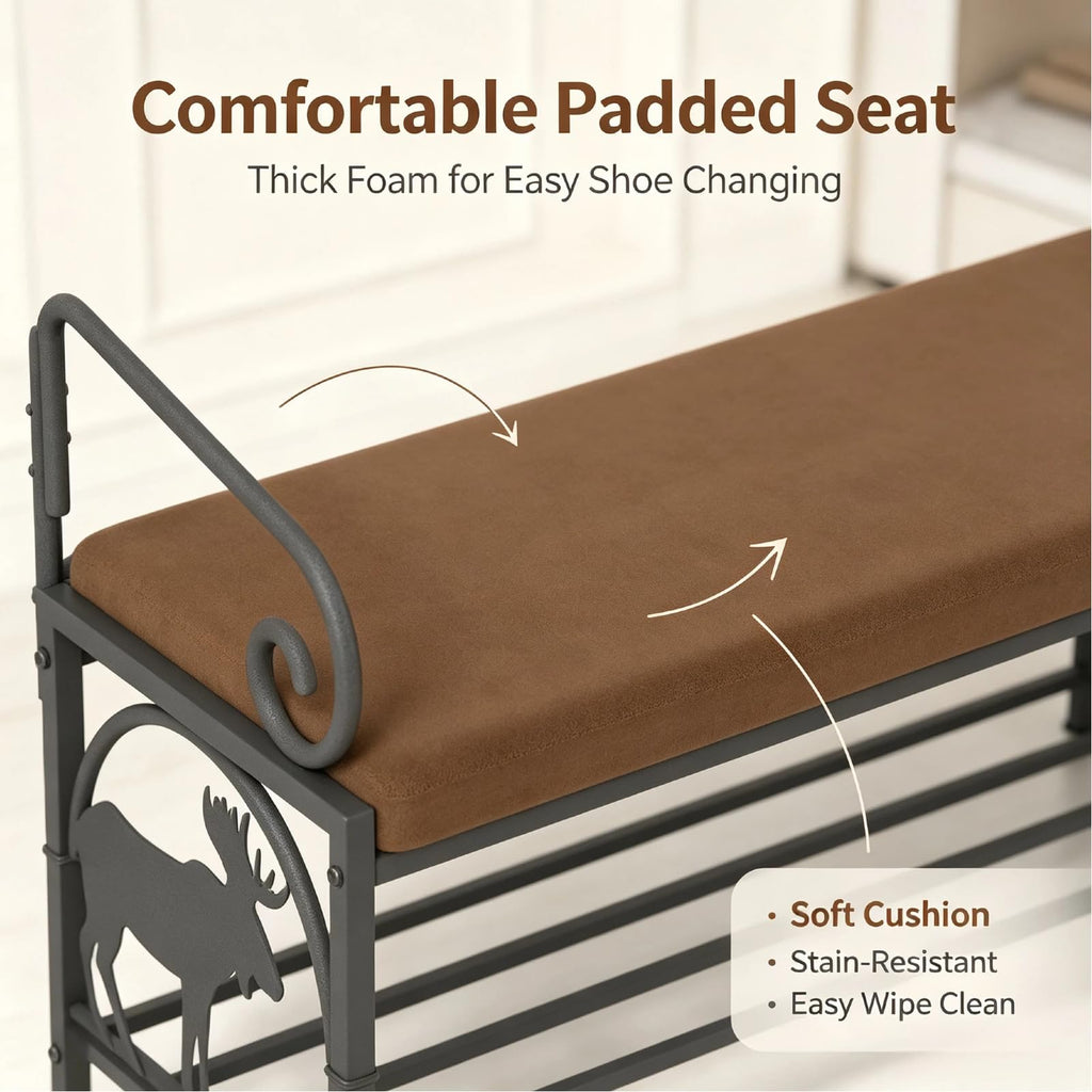Metal Entryway Storage Bench with Cushion, Rustic Country Style
