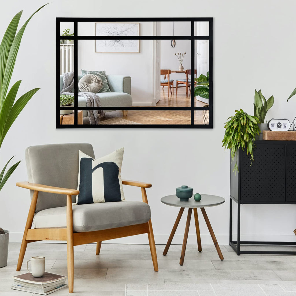 Black Rectangle Mirror, Farmhouse Decorative Wall Mirror, Fireplace, Accent Wall Decor (Black1, 34" x 24")