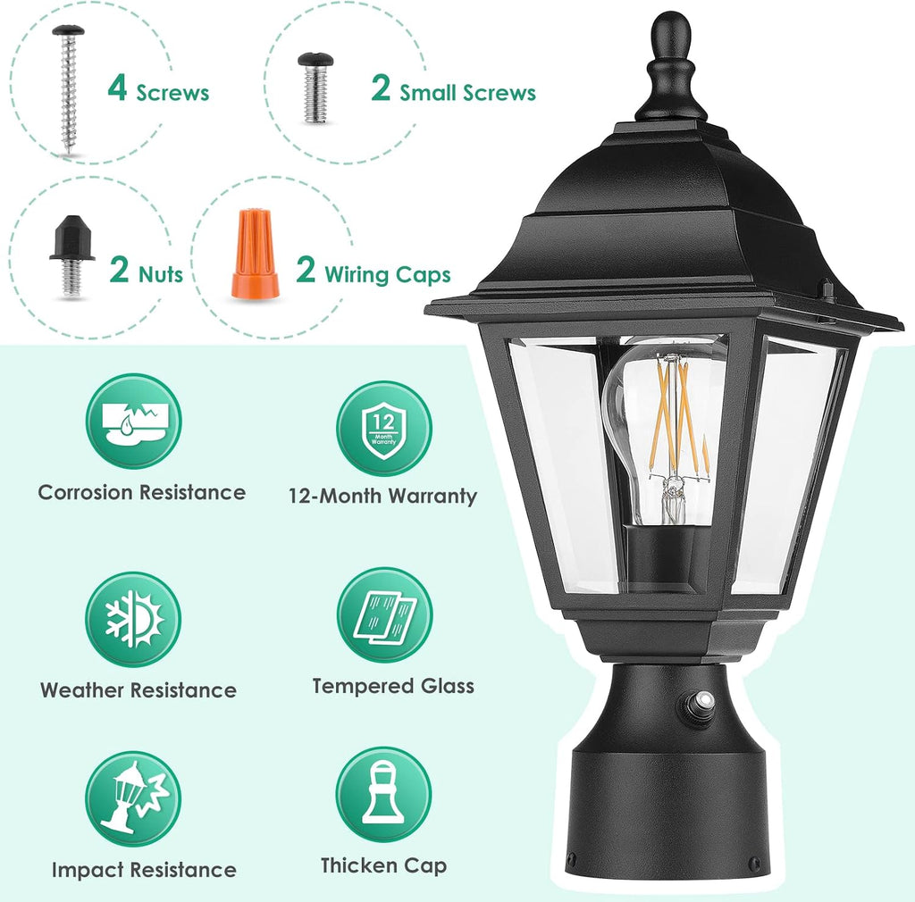 Dusk to Dawn Outdoor Post Lights, 2-Pack Waterproof Outside Post Lamps with Pier Mount