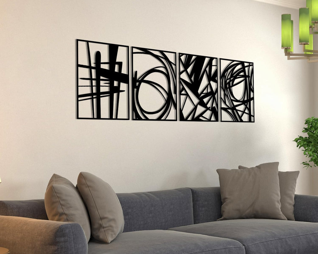 Black Metal Art Wall Decor, Modern Abstract Wall Art,3D Wall Sculptures,Black Metal Wall Art Bedroom Bathroom (4 - Set of 4