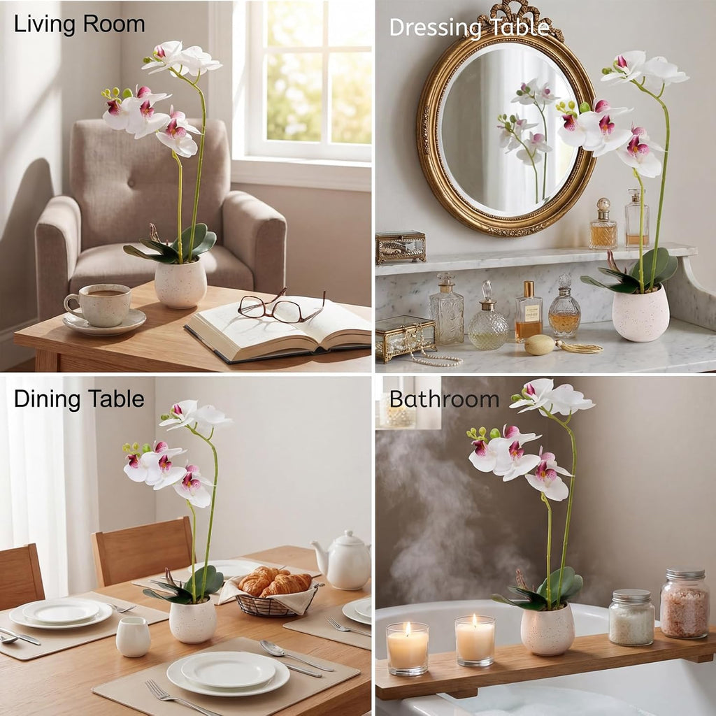 Fake Orchid in Vase Artificial Orchids that Look Real with Pot Artificial Flowers Decor (White)